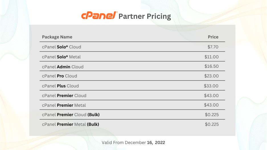 cpanel partner pricing
